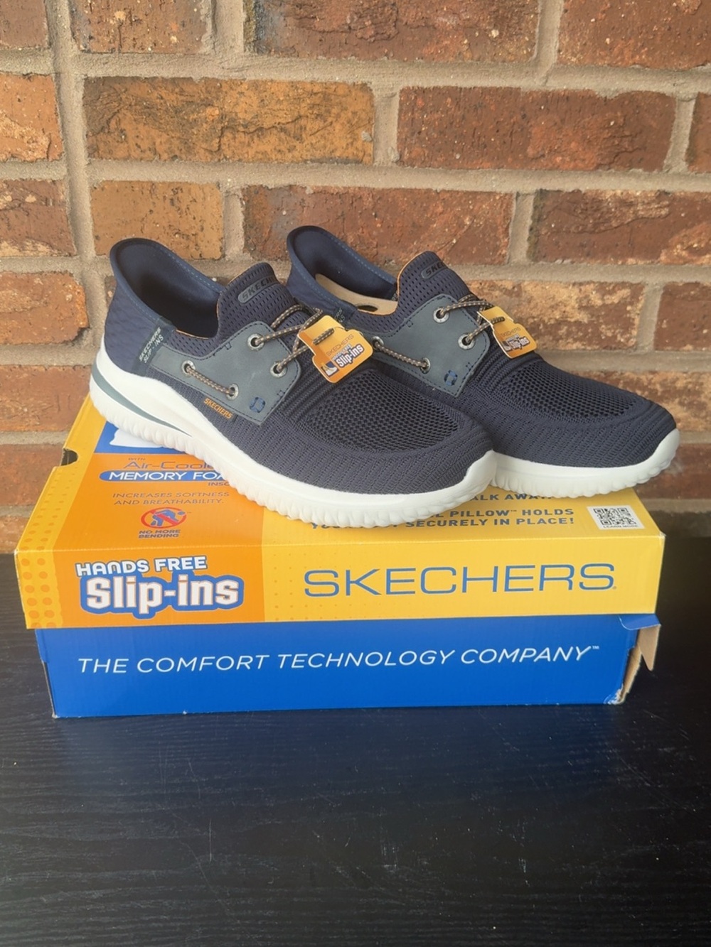 Skechers Navy Slip-On Mesh Loafers with White Soles